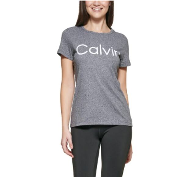 CALVIN KLEIN PERFORMANCE Logo Crewneck T-Shirt XS Heather Black NWT - Picture 1 of 10